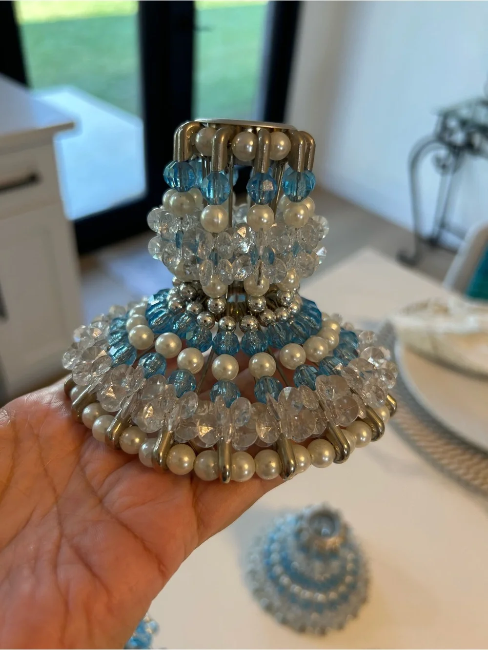 Handcrafted Beaded Blue Basket Safety Pins Lot of 3